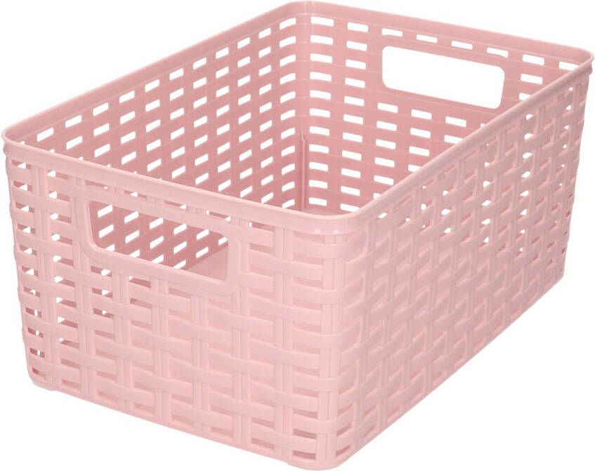 Forte Plastics Rotan gevlochten opbergmand opbergbox kunststof Oud roze 19 x 29 x 13 cm Opbergbox