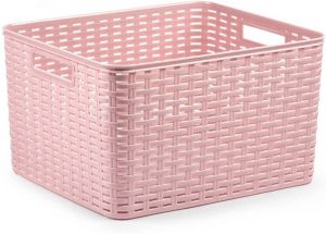 Forte Plastics Rotan gevlochten opbergmand opbergbox kunststof Oud roze 34 x 40 x 23 cm Kast mandjes Opbergbox