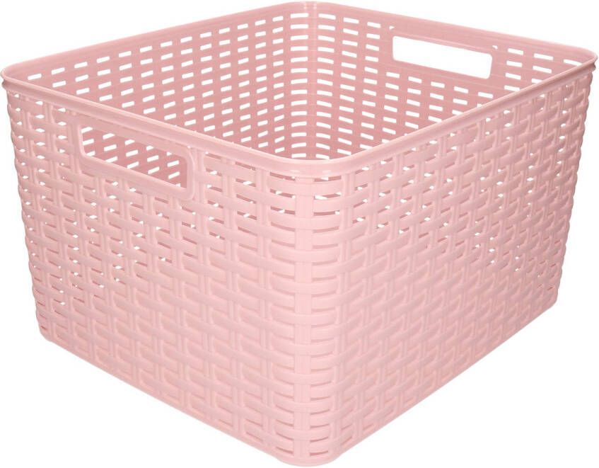 Forte Plastics Rotan gevlochten opbergmand opbergbox kunststof Oud roze 34 x 40 x 23 cm Opbergbox