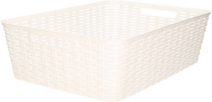 Forte Plastics Rotan gevlochten opbergmand opbergbox kunststof Wit 28 x 36 x 13.5 cm Kast mandjes Opbergbox