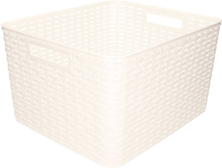 Forte Plastics Rotan gevlochten opbergmand opbergbox kunststof wit 34 x 40 x 23 cm Kast mandjes Opbergbox