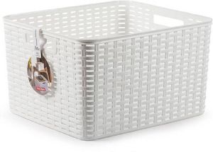 Forte Plastics Rotan gevlochten opbergmand opbergbox kunststof wit 34 x 40 x 23 cm Kast mandjes Opbergbox