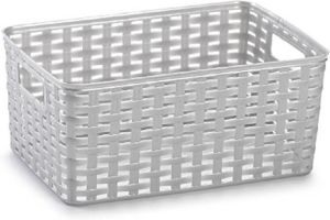 Forte Plastics Rotan gevlochten opbergmand opbergbox kunststof Zilver 19 x 29 x 13 cm Kast mandjes Opbergbox