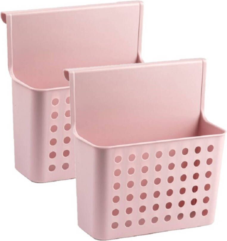 Forte Plastics Set van 2x stuks badkamer keuken hang opbergmandjes organizers roze 26 x 24 cm Hangmandjes kastmandjes Opbergmanden