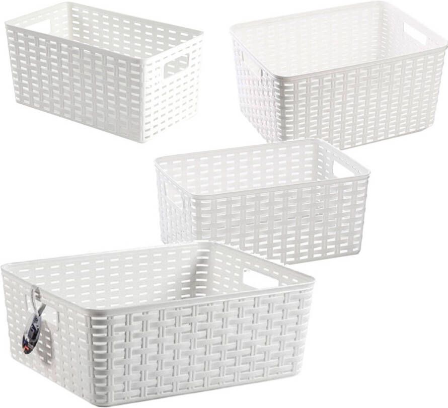 Forte Plastics Set van 4x stuks opbergboxen opbergmandjes rotan parel wit kunststof Opbergbox