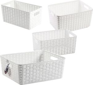 Forte Plastics Set van 4x stuks opbergboxen opbergmandjes rotan parel wit kunststof met inhoud 5 10 12 18 liter Opbergbox