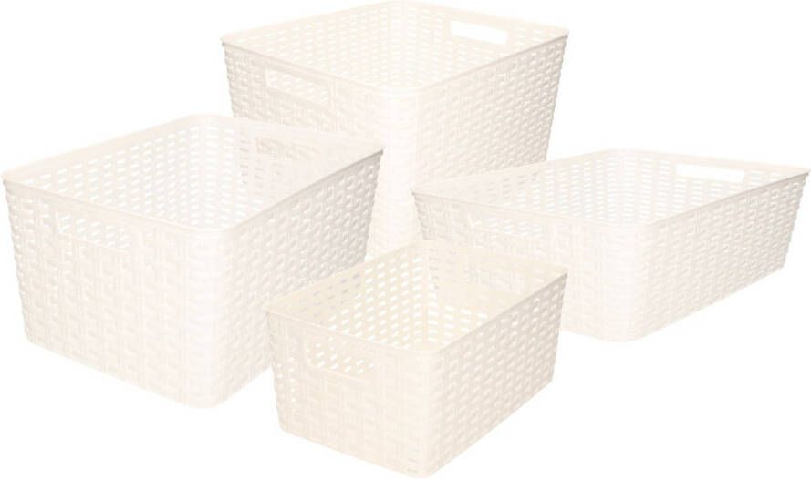Forte Plastics Set van 4x stuks opbergboxen opbergmandjes rotan parel wit kunststof Opbergbox