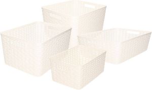 Forte Plastics Set van 4x stuks opbergboxen opbergmandjes rotan parel wit kunststof met inhoud 10 12 18 28 liter Opbergbox