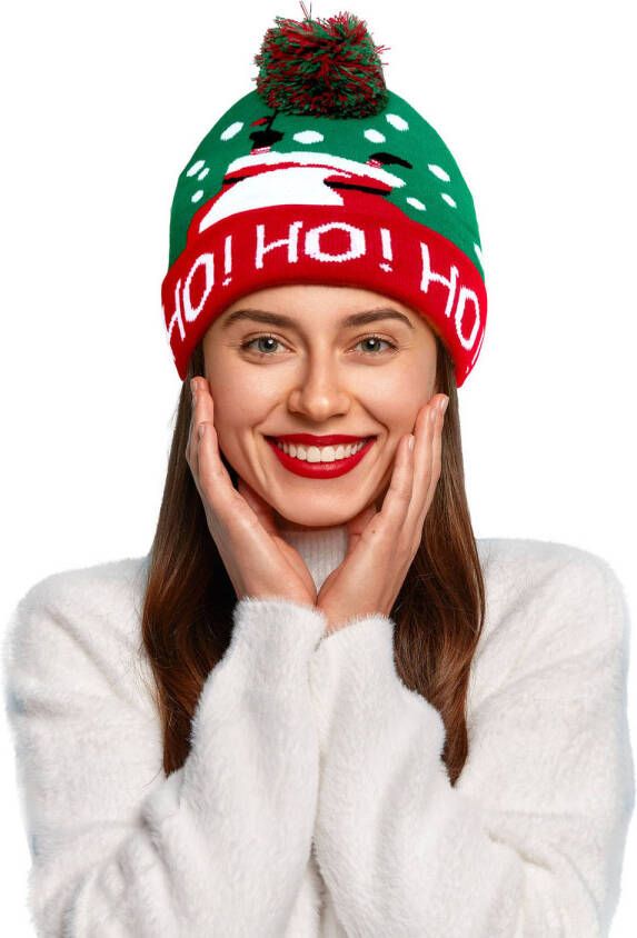 Funny Fashion Foute kerstmuts groen rood Ho volwassenen acryl wintermuts Kerstmutsen