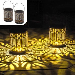 Gadgy Solar Lantaarn Pauw 2 st. Zwart goud Solar Tuinverlichting met dag nacht Sensor Tuinlantaarn Ø 12.5 cm