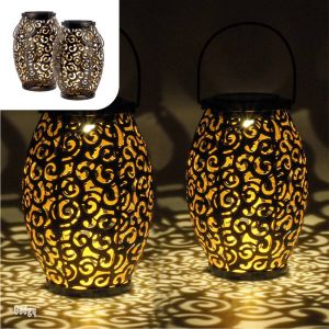 Gadgy Solar Oosterse Lantaarn 2 st. Brons Solar Tuinverlichting met Dag Nacht Sensor Tuinlantaarn 21 x Ø 15 cm