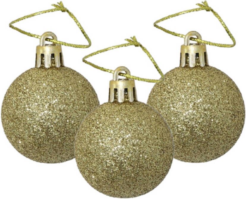 Gerimport 12x stuks kerstballen goud glitters kunststof 4 cm Kerstbal