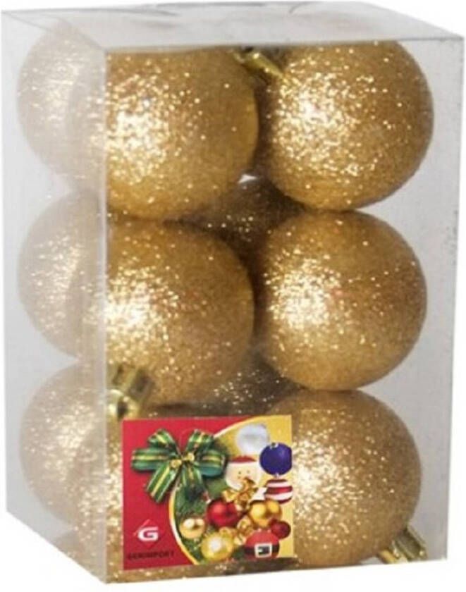 Gerimport 12x stuks kerstballen goud glitters kunststof 6 cm Kerstbal