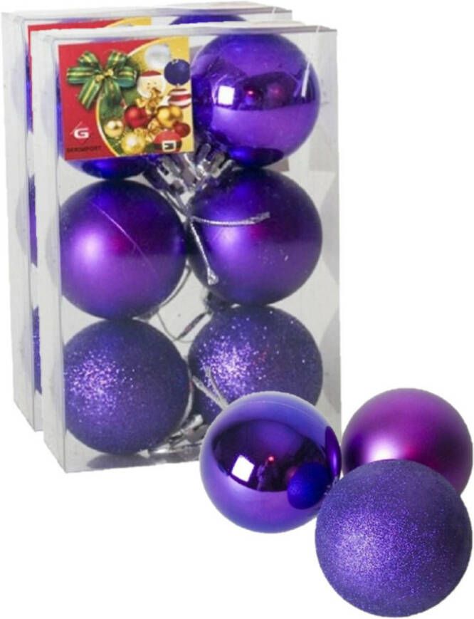 Gerimport 12x stuks kerstballen paars mix van mat glans glitter kunststof 4 cm Kerstbal