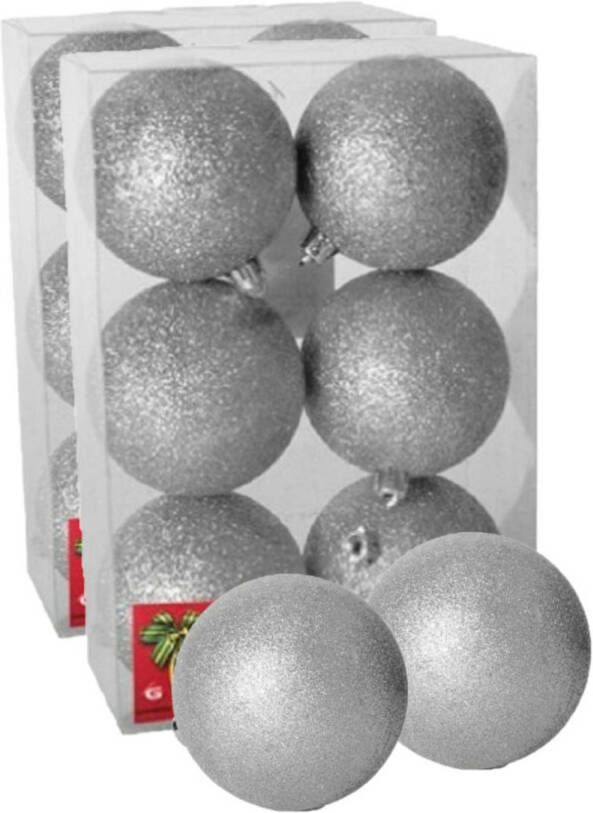 Gerimport 12x stuks kerstballen zilver glitters kunststof 4 cm Kerstbal