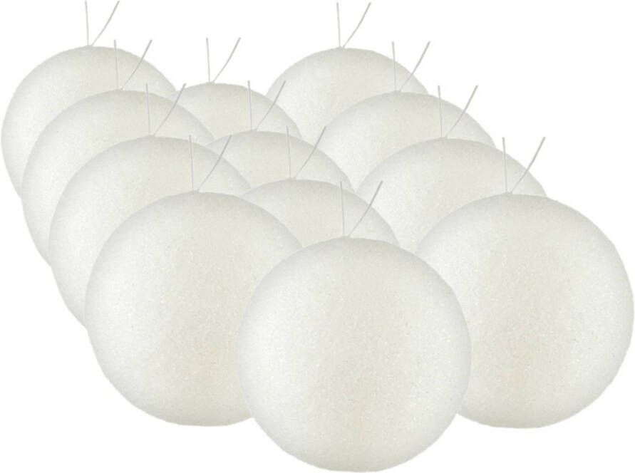 Gerimport 12x stuks kerstballen zilver wit glitters kunststof 5 cm Kerstbal