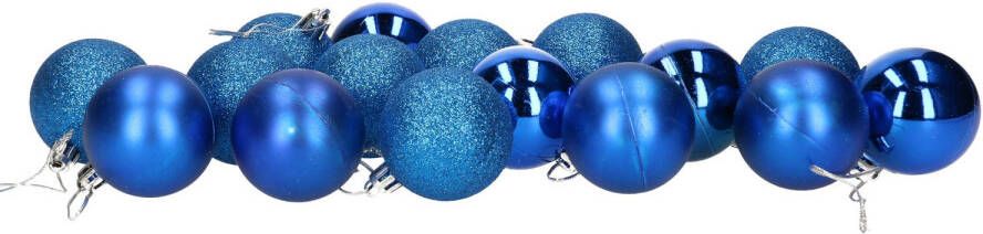 Gerimport 16x stuks kerstballen blauw mix van mat glans glitter kunststof 5 cm Kerstbal