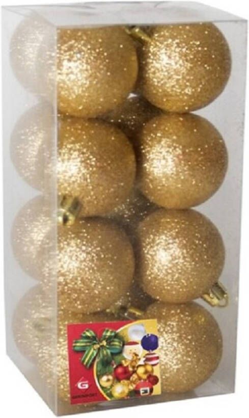 Gerimport 16x stuks kerstballen goud glitters kunststof 5 cm Kerstbal