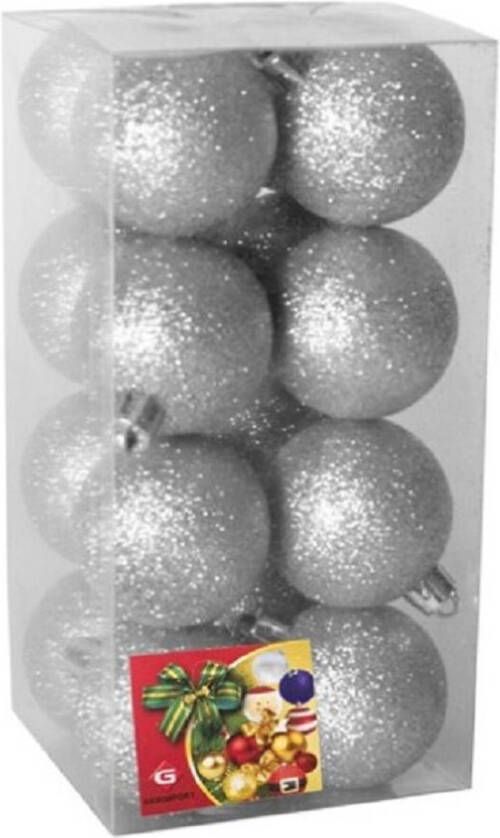 Gerimport 16x stuks kerstballen zilver glitters kunststof 5 cm Kerstbal