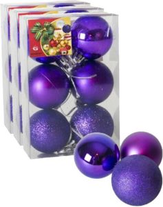 Gerimport 18x stuks kerstballen paars mix van mat glans glitter kunststof 4 cm Kerstbal