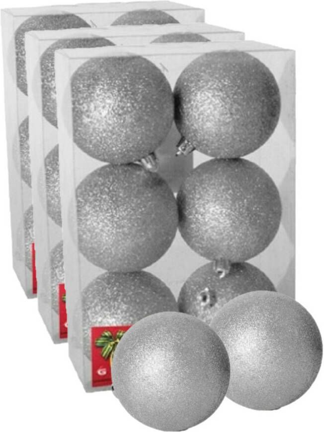 Gerimport 18x stuks kerstballen zilver glitters kunststof 4 cm Kerstbal