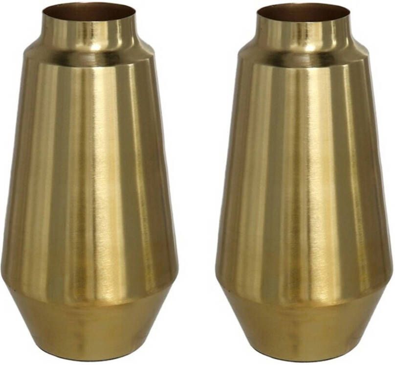 Gerimport 2x Stuks Bloemenvazen van metaal 26 x 13 cm kleur metallic goud Vazen
