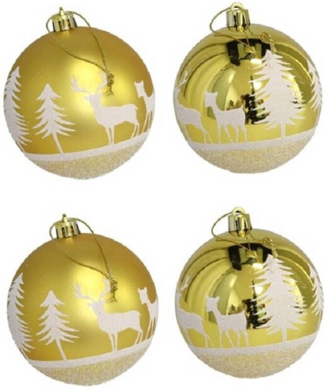 Gerimport 4x stuks gedecoreerde kerstballen goud kunststof 8 cm Kerstbal