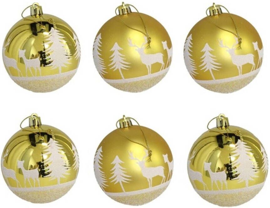 Gerimport 6x stuks gedecoreerde kerstballen goud kunststof 6 cm Kerstbal