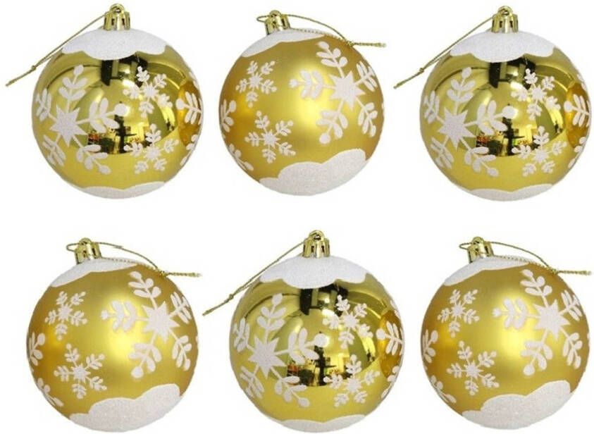 Gerimport Kerstballen goudkleurig 6ST gedecoreerd D6 cm kunststof Kerstbal