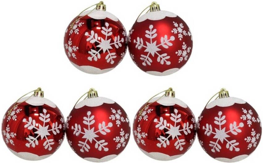 Gerimport 6x stuks gedecoreerde kerstballen rood kunststof 6 cm Kerstbal