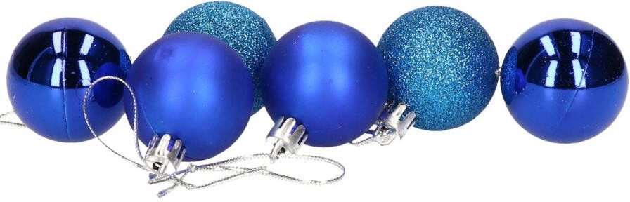 Gerimport 6x stuks kerstballen blauw mix van mat glans glitter kunststof 4 cm Kerstbal