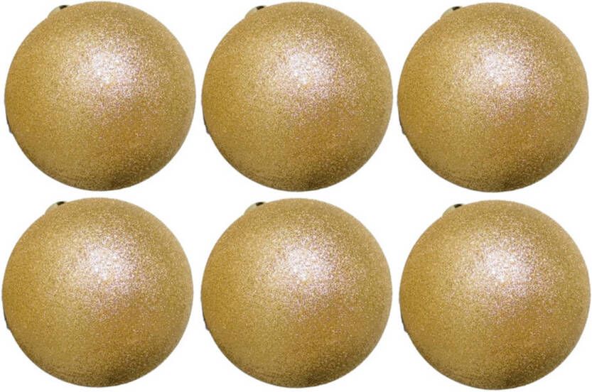 Gerimport 6x stuks kerstballen goud glitters kunststof 8 cm Kerstbal