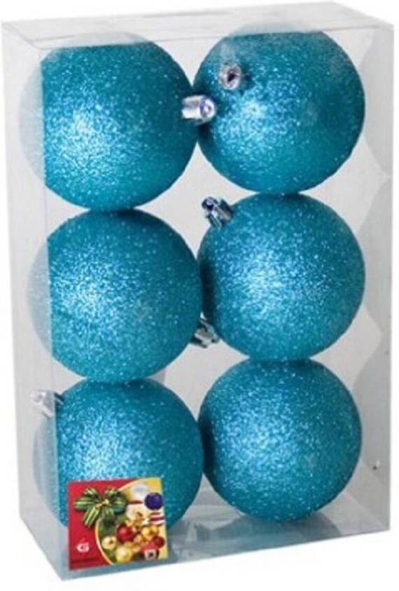 Gerimport 6x stuks kerstballen ijsblauw glitters kunststof 4 cm Kerstbal