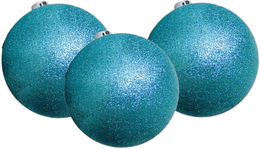 Gerimport 6x stuks kerstballen ijsblauw glitters kunststof 8 cm Kerstbal