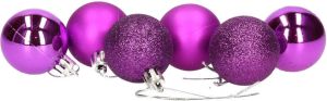 Gerimport 6x stuks kerstballen paars mix van mat glans glitter kunststof 4 cm Kerstbal