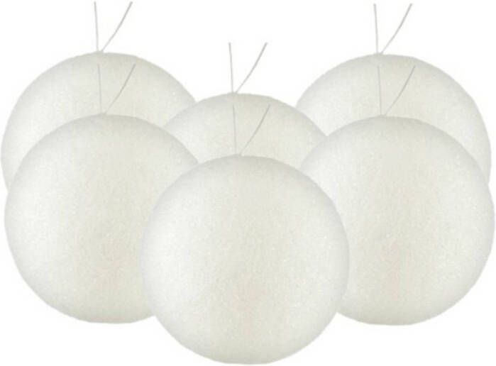 Gerimport 6x stuks kerstballen zilver wit glitters kunststof 8 cm Kerstbal