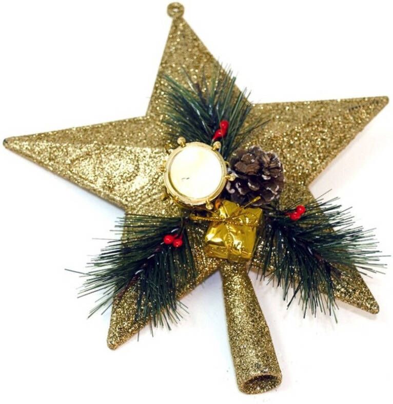 Gerimport Kunststof kerstboom ster piek goud 21 cm Kerstpieken met decoratie kerstboompieken