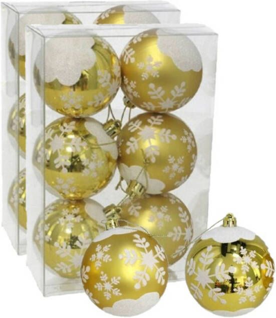 Gerimport 12x stuks gedecoreerde kerstballen goud kunststof 6 cm Kerstbal