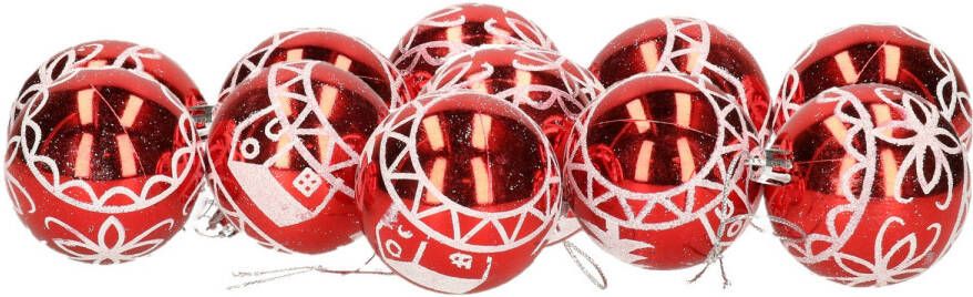Gerimport 12x stuks gedecoreerde kerstballen rood kunststof 6 cm Kerstbal