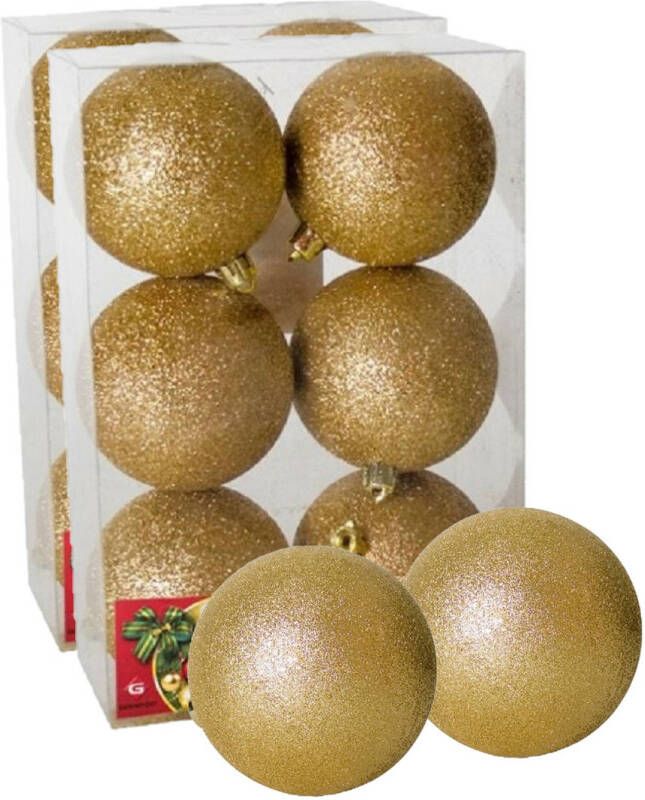 Gerimport 12x stuks kerstballen goud glitters kunststof 8 cm Kerstbal