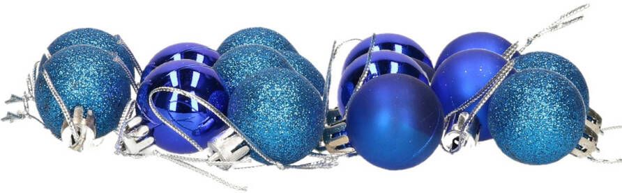 Gerimport 16x stuks kerstballen blauw mix van mat glans glitter kunststof 3 cm Kerstbal