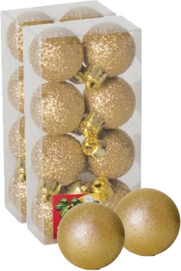 Gerimport 16x stuks kerstballen goud glitters kunststof 3 cm Kerstbal