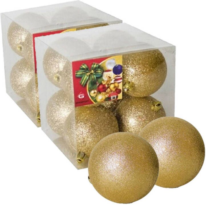 Gerimport 16x stuks kerstballen goud glitters kunststof 7 cm Kerstbal