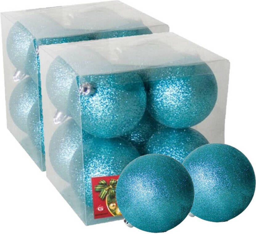 Gerimport 16x stuks kerstballen ijsblauw glitters kunststof 7 cm Kerstbal