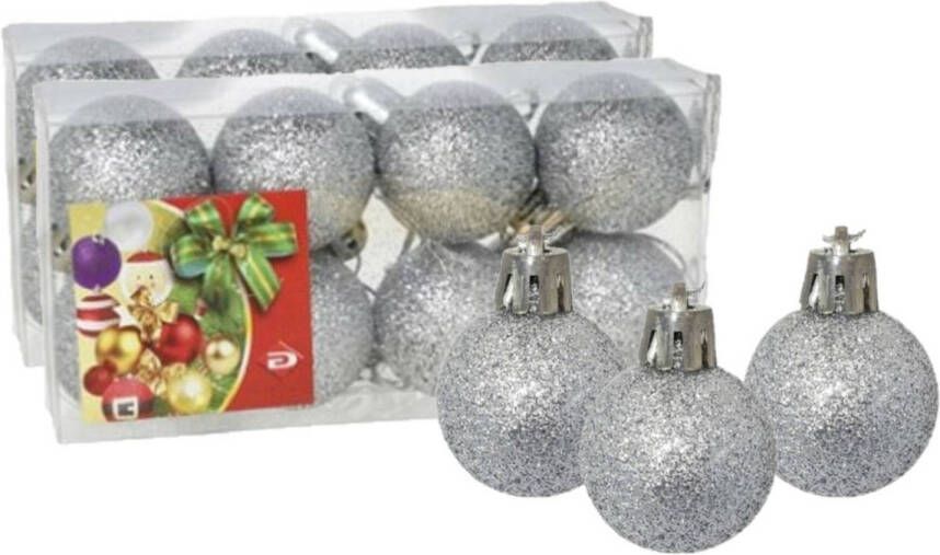 Gerimport 16x stuks kerstballen zilver glitters kunststof 3 cm Kerstbal
