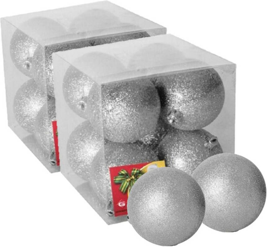 Gerimport 16x stuks kerstballen zilver glitters kunststof 7 cm Kerstbal