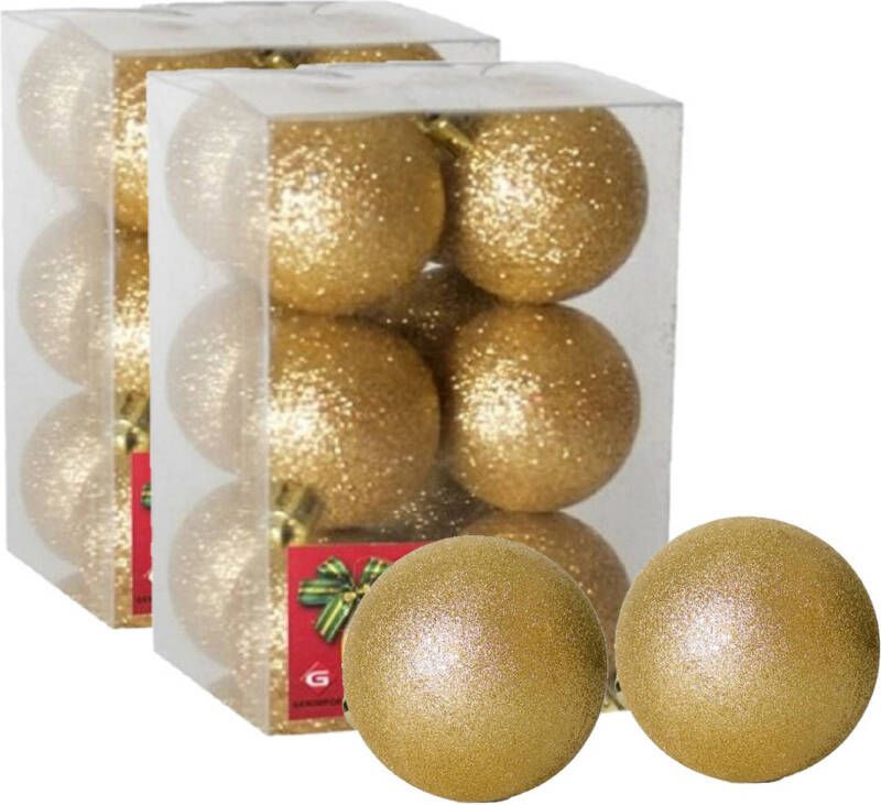 Gerimport 24x stuks kerstballen goud glitters kunststof 6 cm Kerstbal