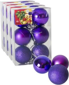 Gerimport 24x stuks kerstballen paars mix van mat glans glitter kunststof 4 cm Kerstbal