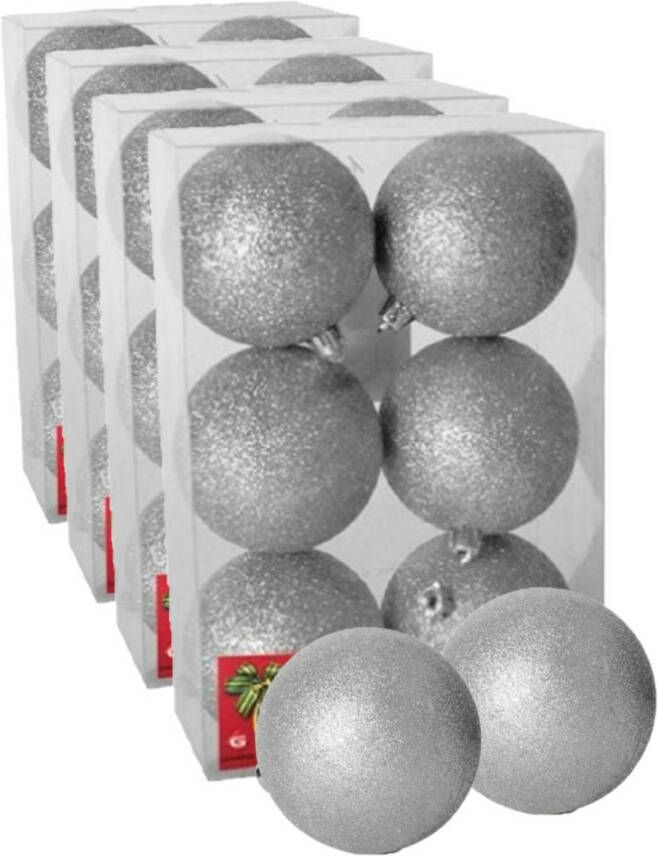 Gerimport 24x stuks kerstballen zilver glitters kunststof 4 cm Kerstbal