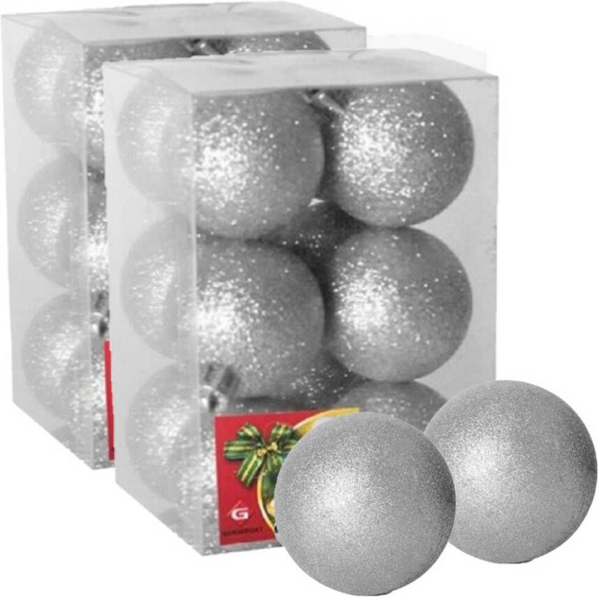 Gerimport 24x stuks kerstballen zilver glitters kunststof 6 cm Kerstbal